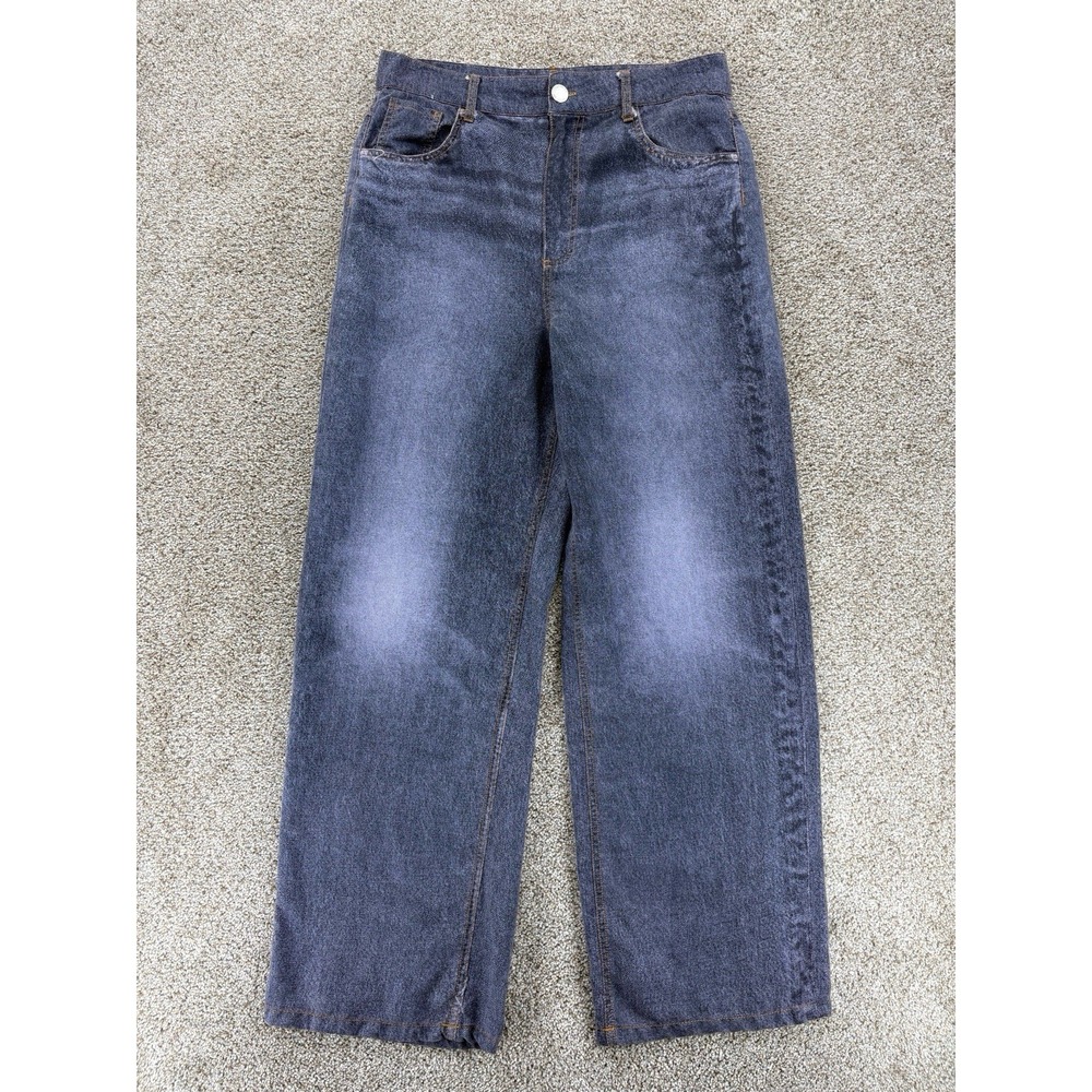 Jason Wu Faded Denim Print Wide Leg Flowy Jean Women's 8 Blue High Rise Lyocell